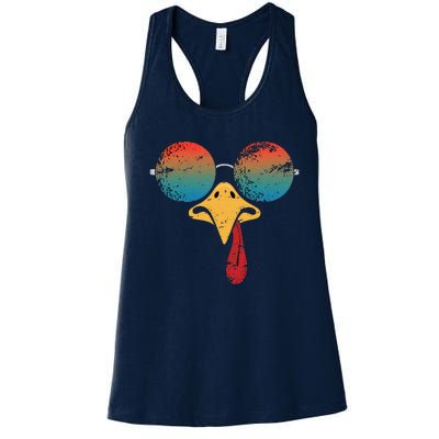 Cool Turkey Face Graphic Sunglasses Thanksgiving Women's Racerback Tank