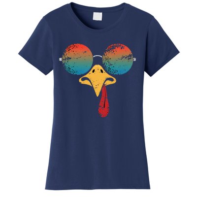 Cool Turkey Face Graphic Sunglasses Thanksgiving Women's T-Shirt