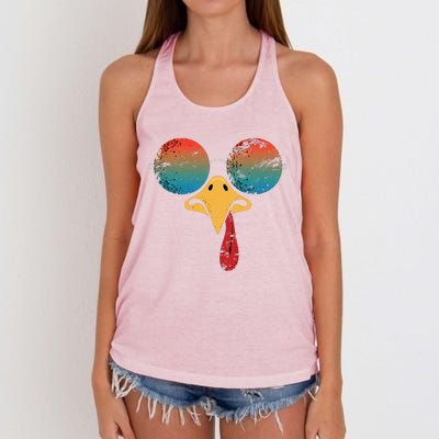 Cool Turkey Face Graphic Sunglasses Thanksgiving Women's Knotted Racerback Tank