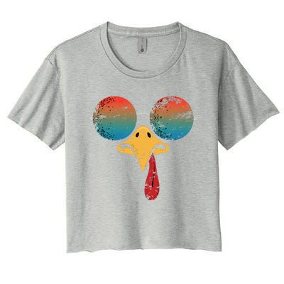 Cool Turkey Face Graphic Sunglasses Thanksgiving Women's Crop Top Tee