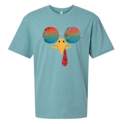 Cool Turkey Face Graphic Sunglasses Thanksgiving Sueded Cloud Jersey T-Shirt