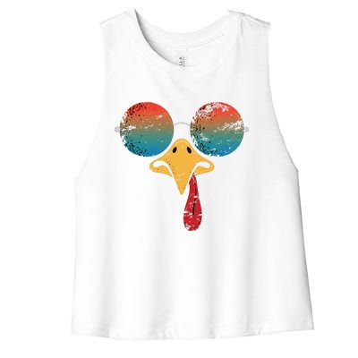 Cool Turkey Face Graphic Sunglasses Thanksgiving Women's Racerback Cropped Tank