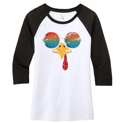 Cool Turkey Face Graphic Sunglasses Thanksgiving Women's Tri-Blend 3/4-Sleeve Raglan Shirt