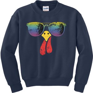 Cool Turkey Face Graphic Sunglasses Thanksgiving Kids Sweatshirt