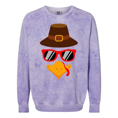 Cute Turkey Face Glasses Thanksgiving Colorblast Crewneck Sweatshirt