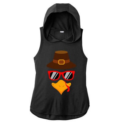 Cute Turkey Face Glasses Thanksgiving Ladies PosiCharge Tri-Blend Wicking Draft Hoodie Tank