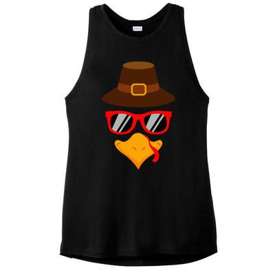 Cute Turkey Face Glasses Thanksgiving Ladies PosiCharge Tri-Blend Wicking Tank