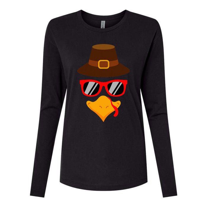 Cute Turkey Face Glasses Thanksgiving Womens Cotton Relaxed Long Sleeve T-Shirt