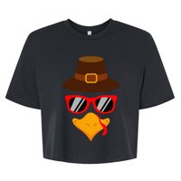 Cute Turkey Face Glasses Thanksgiving Bella+Canvas Jersey Crop Tee