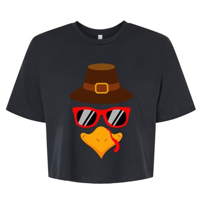 Cute Turkey Face Glasses Thanksgiving Bella+Canvas Jersey Crop Tee