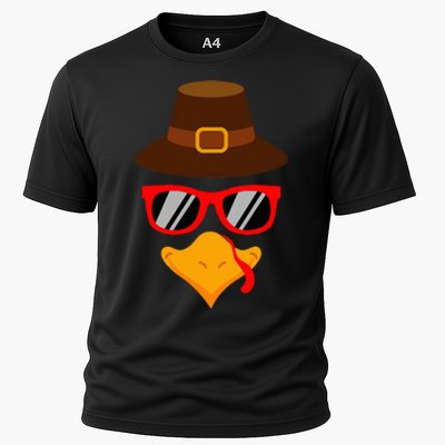 Cute Turkey Face Glasses Thanksgiving Cooling Performance Crew T-Shirt