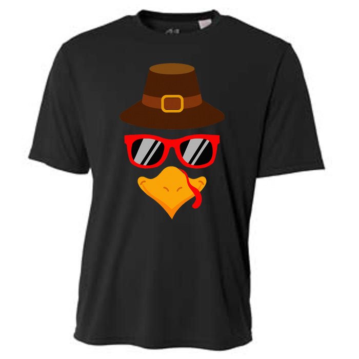 Cute Turkey Face Glasses Thanksgiving Cooling Performance Crew T-Shirt