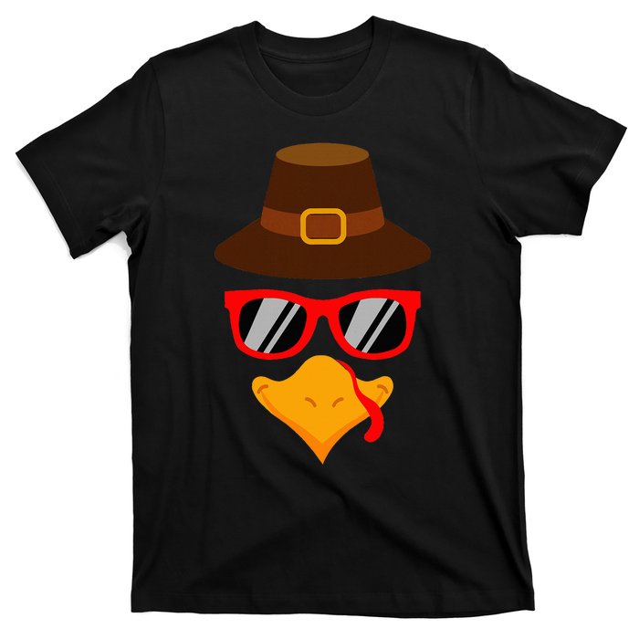 Cute Turkey Face Glasses Thanksgiving T-Shirt