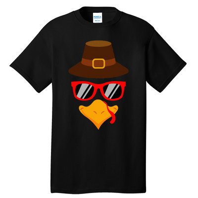 Cute Turkey Face Glasses Thanksgiving Tall T-Shirt