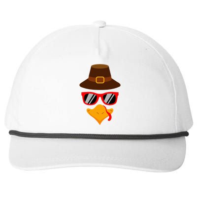 Cute Turkey Face Glasses Thanksgiving Snapback Five-Panel Rope Hat