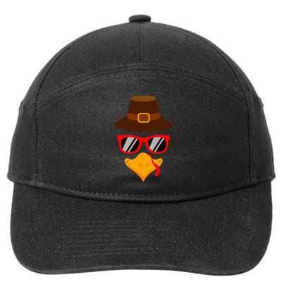 Cute Turkey Face Glasses Thanksgiving 7-Panel Snapback Hat