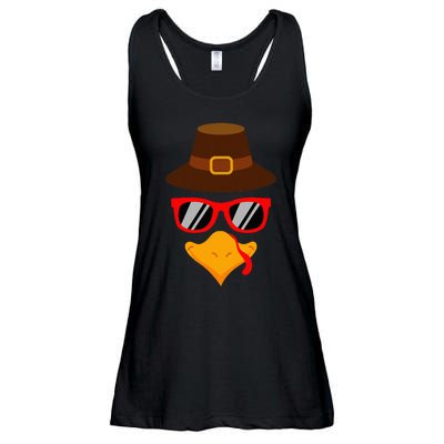 Cute Turkey Face Glasses Thanksgiving Ladies Essential Flowy Tank