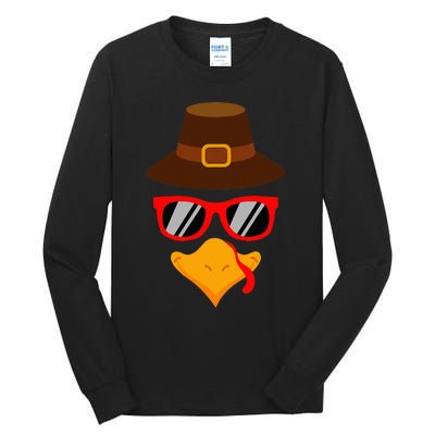 Cute Turkey Face Glasses Thanksgiving Tall Long Sleeve T-Shirt