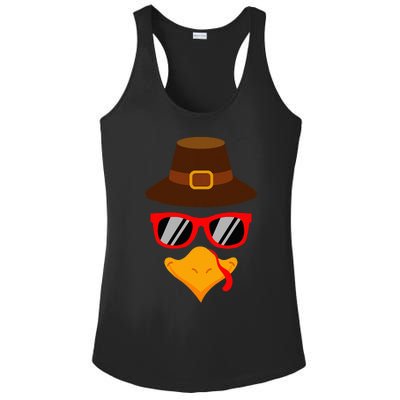 Cute Turkey Face Glasses Thanksgiving Ladies PosiCharge Competitor Racerback Tank