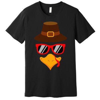 Cute Turkey Face Glasses Thanksgiving Premium T-Shirt