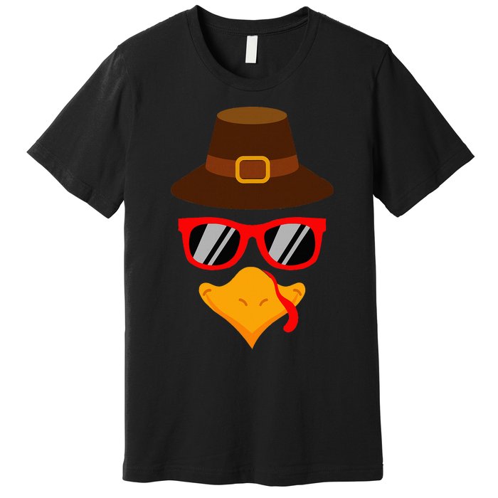 Cute Turkey Face Glasses Thanksgiving Premium T-Shirt