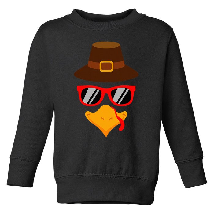 Cute Turkey Face Glasses Thanksgiving Toddler Sweatshirt