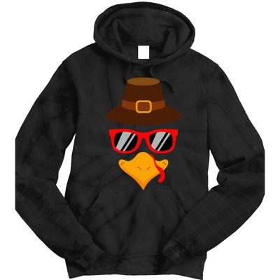 Cute Turkey Face Glasses Thanksgiving Tie Dye Hoodie