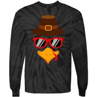 Cute Turkey Face Glasses Thanksgiving Tie-Dye Long Sleeve Shirt