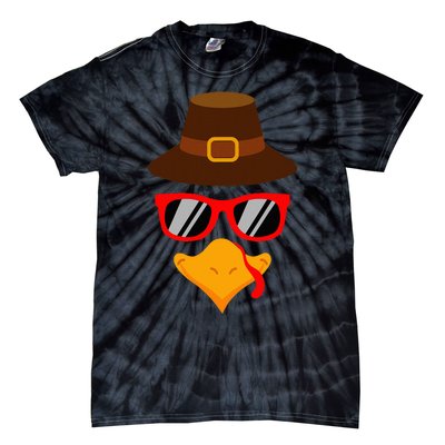 Cute Turkey Face Glasses Thanksgiving Tie-Dye T-Shirt