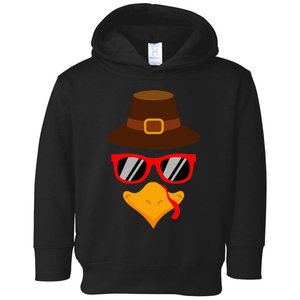 Cute Turkey Face Glasses Thanksgiving Toddler Hoodie