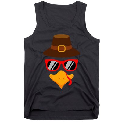 Cute Turkey Face Glasses Thanksgiving Tank Top