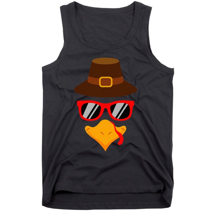 Cute Turkey Face Glasses Thanksgiving Tank Top