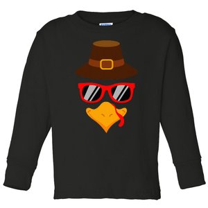 Cute Turkey Face Glasses Thanksgiving Toddler Long Sleeve Shirt