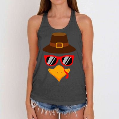 Cute Turkey Face Glasses Thanksgiving Women's Knotted Racerback Tank