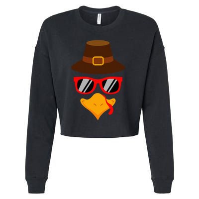 Cute Turkey Face Glasses Thanksgiving Cropped Pullover Crew