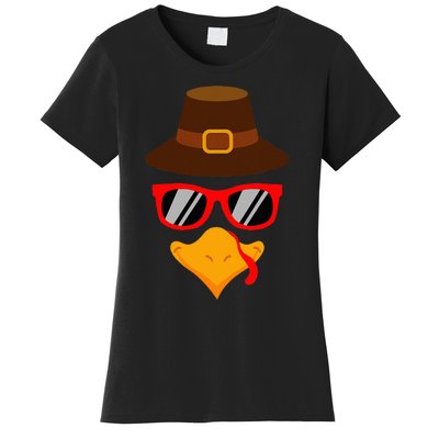 Cute Turkey Face Glasses Thanksgiving Women's T-Shirt