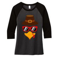 Cute Turkey Face Glasses Thanksgiving Women's Tri-Blend 3/4-Sleeve Raglan Shirt