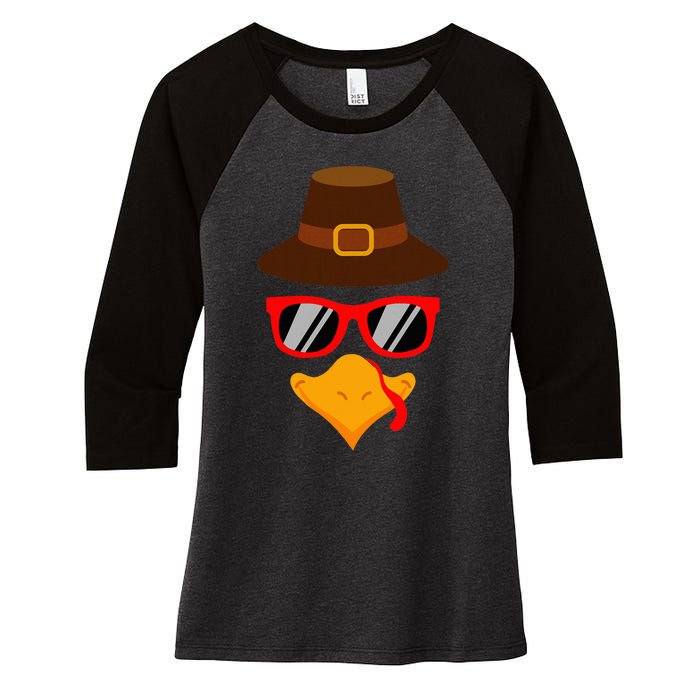 Cute Turkey Face Glasses Thanksgiving Women's Tri-Blend 3/4-Sleeve Raglan Shirt