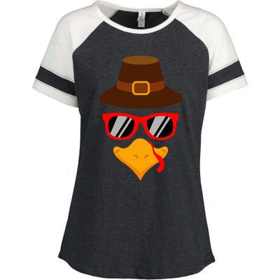 Cute Turkey Face Glasses Thanksgiving Enza Ladies Jersey Colorblock Tee