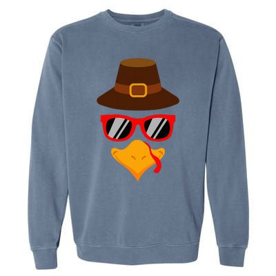 Cute Turkey Face Glasses Thanksgiving Garment-Dyed Sweatshirt