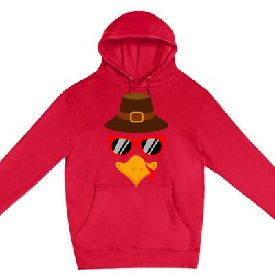 Cute Turkey Face Glasses Thanksgiving Premium Pullover Hoodie