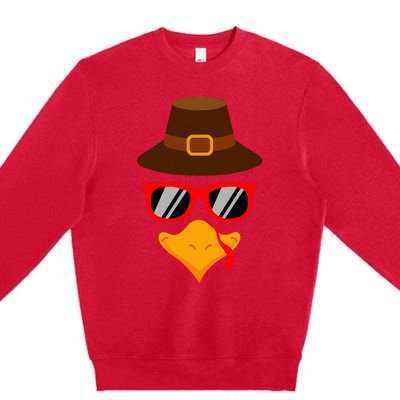 Cute Turkey Face Glasses Thanksgiving Premium Crewneck Sweatshirt