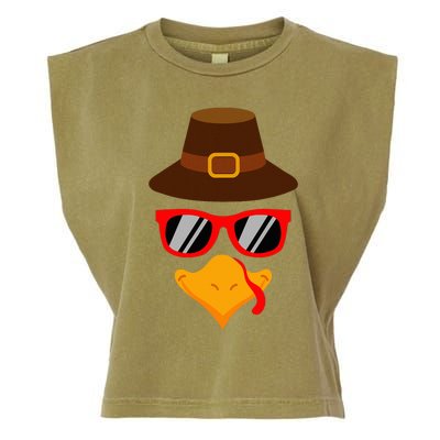 Cute Turkey Face Glasses Thanksgiving Garment-Dyed Women's Muscle Tee