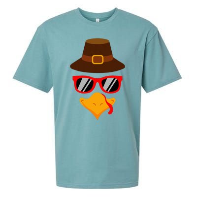 Cute Turkey Face Glasses Thanksgiving Sueded Cloud Jersey T-Shirt