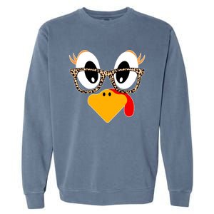 Cute Turkey Face Glasses Matching Thanksgiving Fall Gift Garment-Dyed Sweatshirt