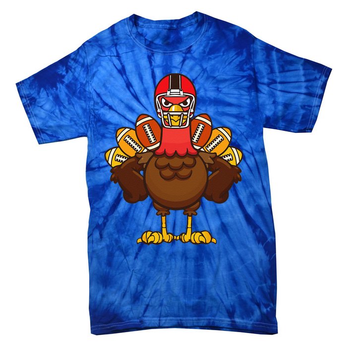 Cool Thanksgiving Football Gobble Player Turkey Gift Tie-Dye T-Shirt