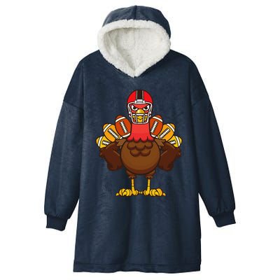 Cool Thanksgiving Football Gobble Player Turkey Gift Hooded Wearable Blanket