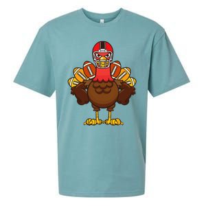 Cool Thanksgiving Football Gobble Player Turkey Gift Sueded Cloud Jersey T-Shirt