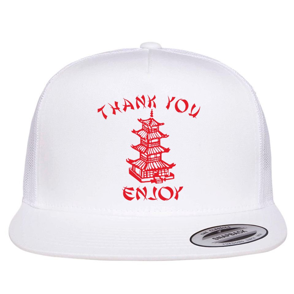Chinese Takeaway Food Thank You Enjoy Flat Bill Trucker Hat