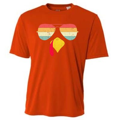 Cool Turkey Face With Sunglasses Funny Thanksgiving For Cooling Performance Crew T-Shirt